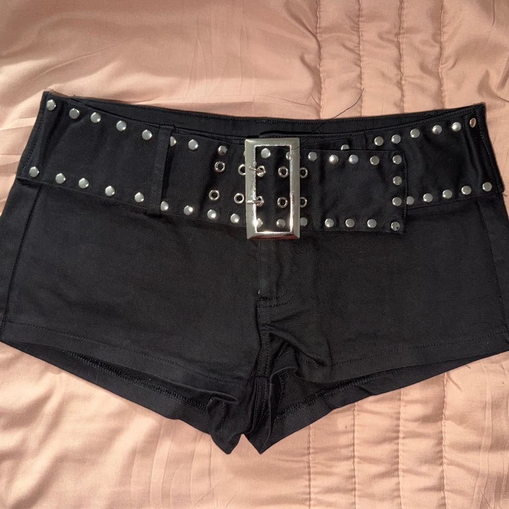 Edikted Black Studded Belt Women's Microshorts